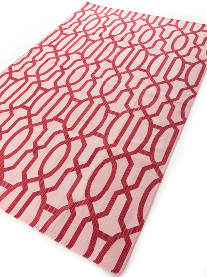 Blush Pink & Maroon Red Cotton Flatweave Rug