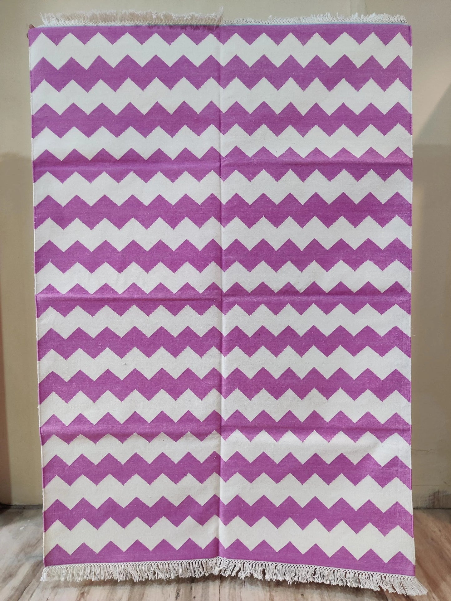 Fuchsia Pink Chevron Handwoven Cotton Rug