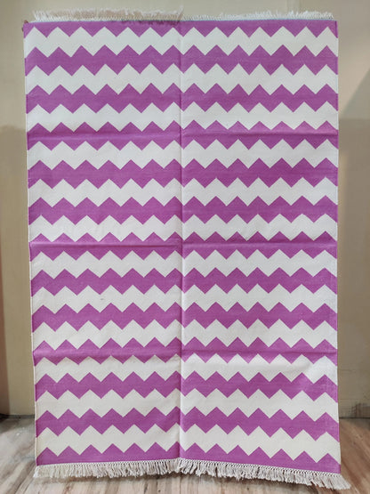 Fuchsia Pink Chevron Handwoven Cotton Rug