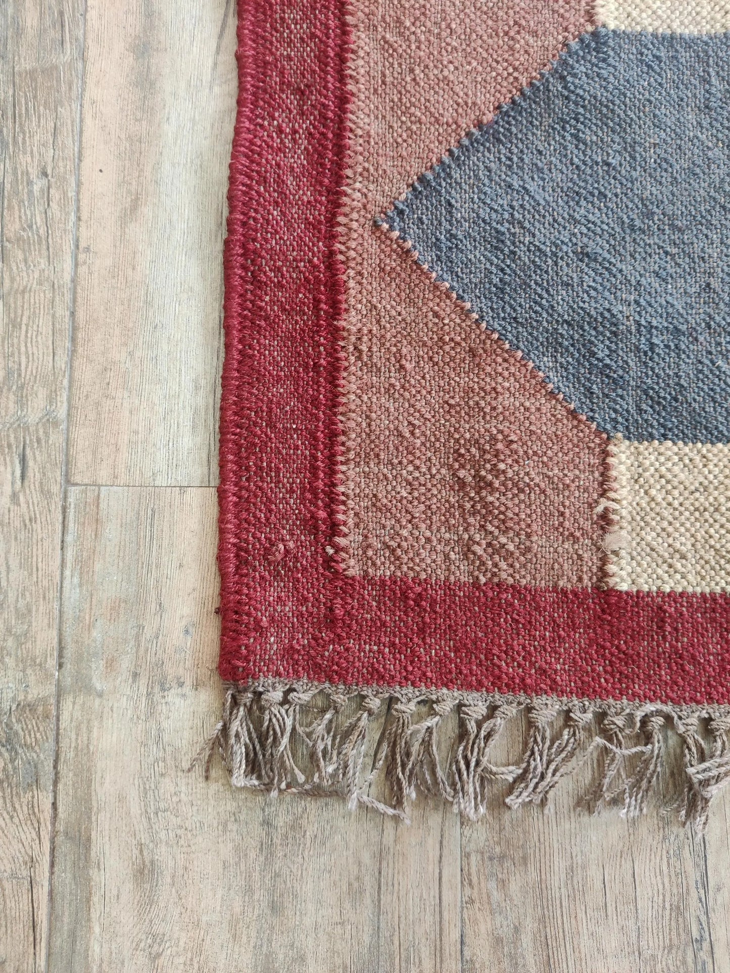 Terracotta & Navy Blue Geometric Diamond Pattern Rustic Home Decor Area Rug