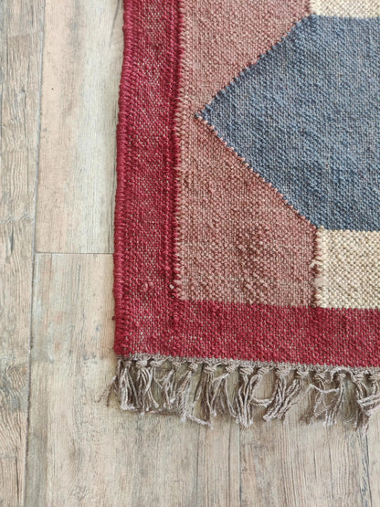 Terracotta & Navy Blue Geometric Diamond Pattern Rustic Home Decor Area Rug