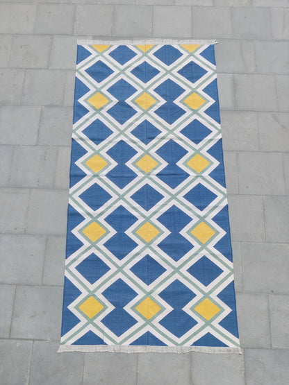 Teal Ridge Artisan Dhurrie - Reversible Nordic Style Flat Weave rug