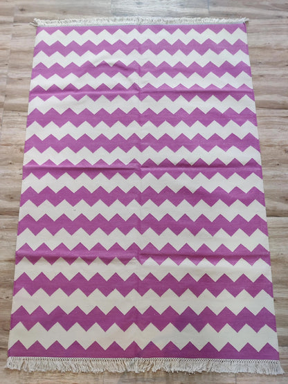 Fuchsia Pink Chevron Handwoven Cotton Rug