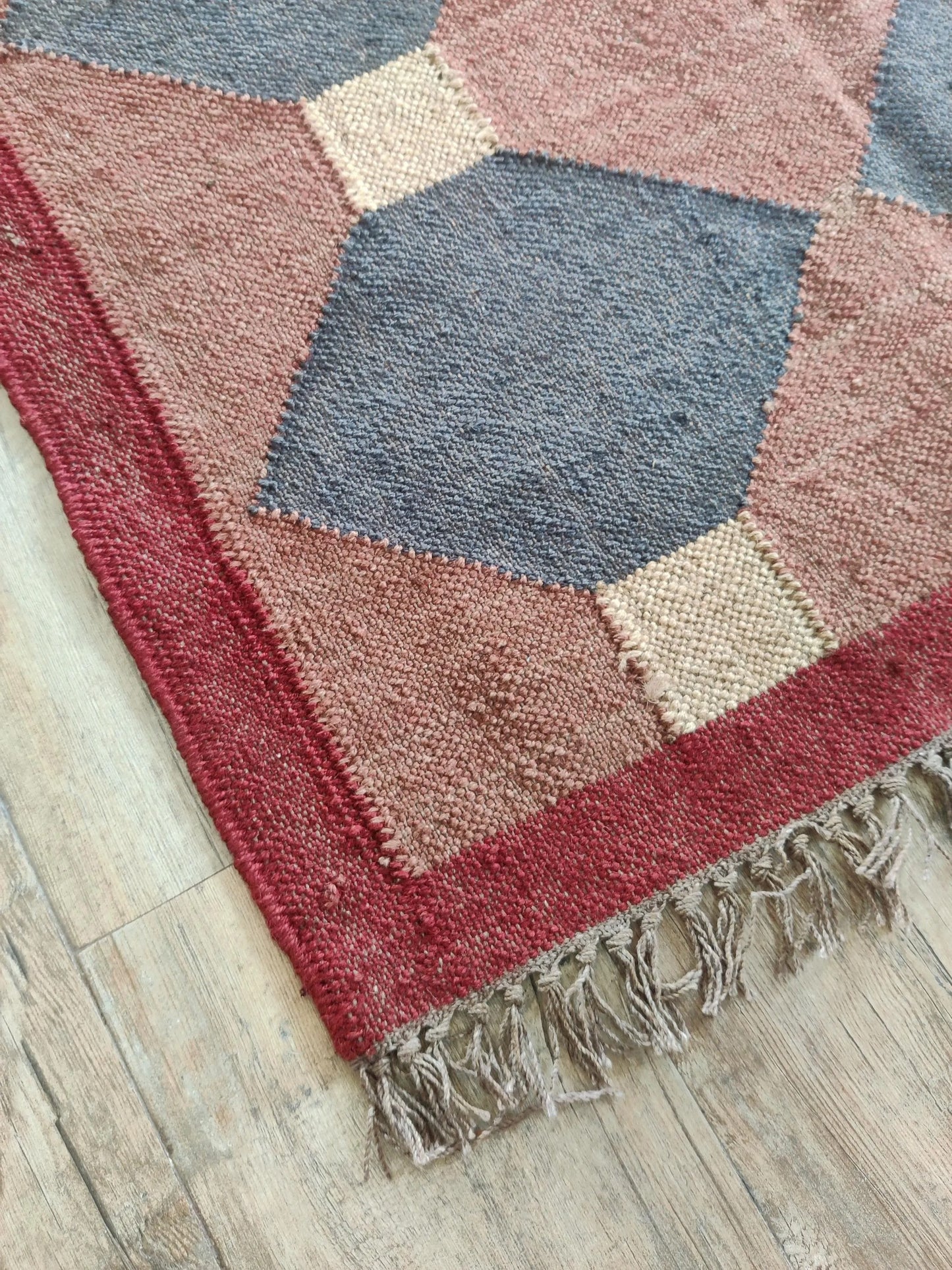 Terracotta & Navy Blue Geometric Diamond Pattern Rustic Home Decor Area Rug