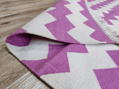 Fuchsia Pink Chevron Handwoven Cotton Rug