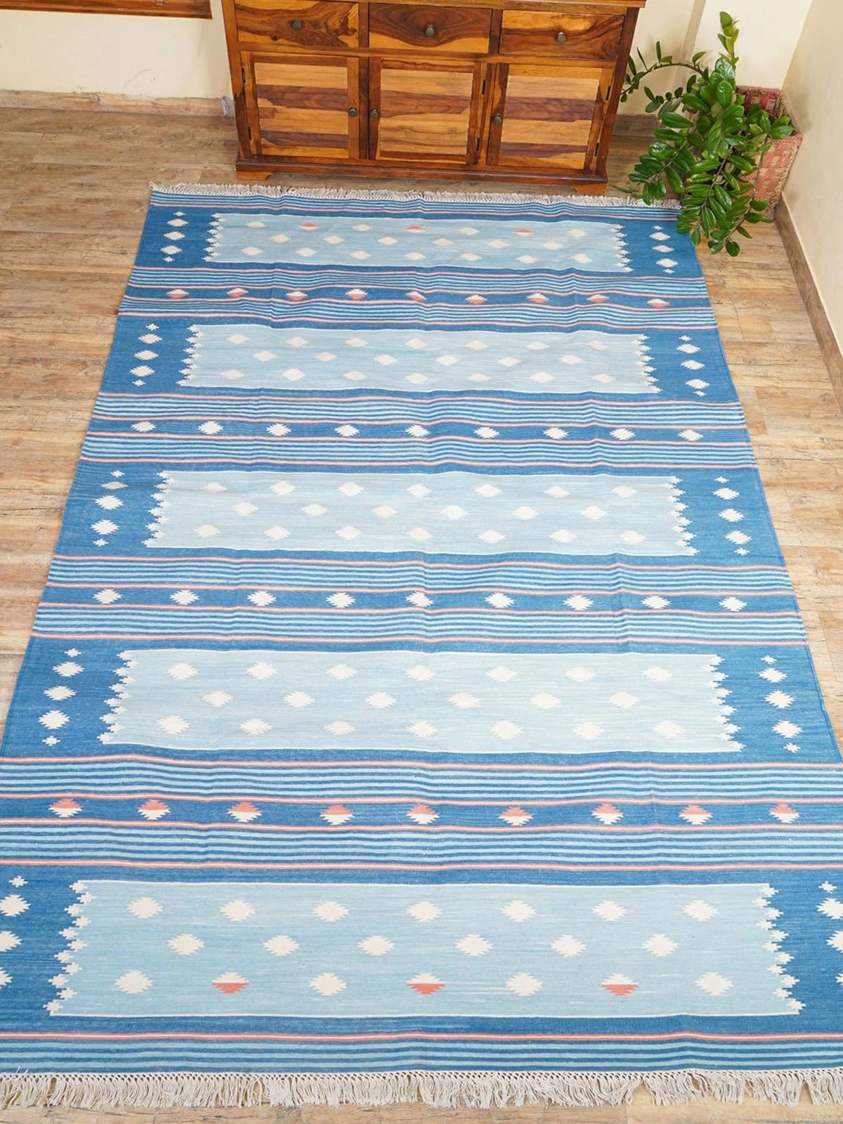 Caspian Horizon Handwoven Cotton Flatweave Dhurrie Rug