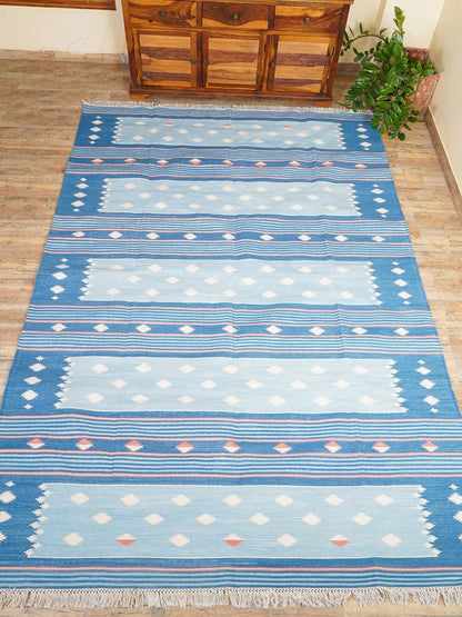 Caspian Horizon Handwoven Cotton Flatweave Dhurrie Rug
