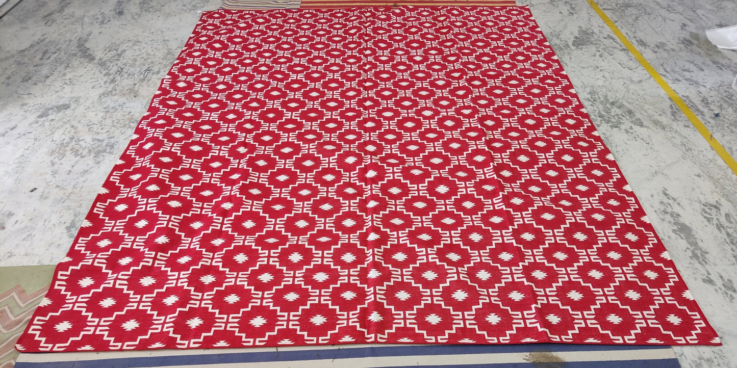 Modern Stepped Tile Flat Weave Carpet, Rustic Lodge Style Diamond Dhurrie