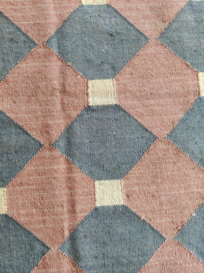 Terracotta & Navy Blue Geometric Diamond Pattern Rustic Home Decor Area Rug