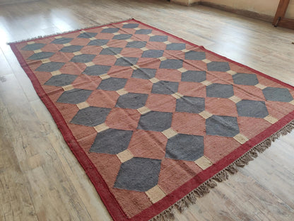 Terracotta & Navy Blue Geometric Diamond Pattern Rustic Home Decor Area Rug