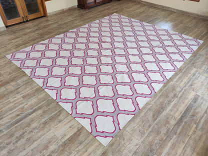 Magenta Quatrefoil Flatweave Rug, Handmade Cotton Area Rug