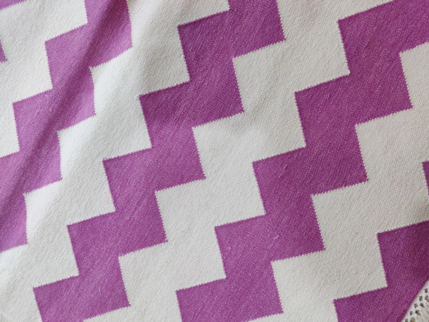 Fuchsia Pink Chevron Handwoven Cotton Rug