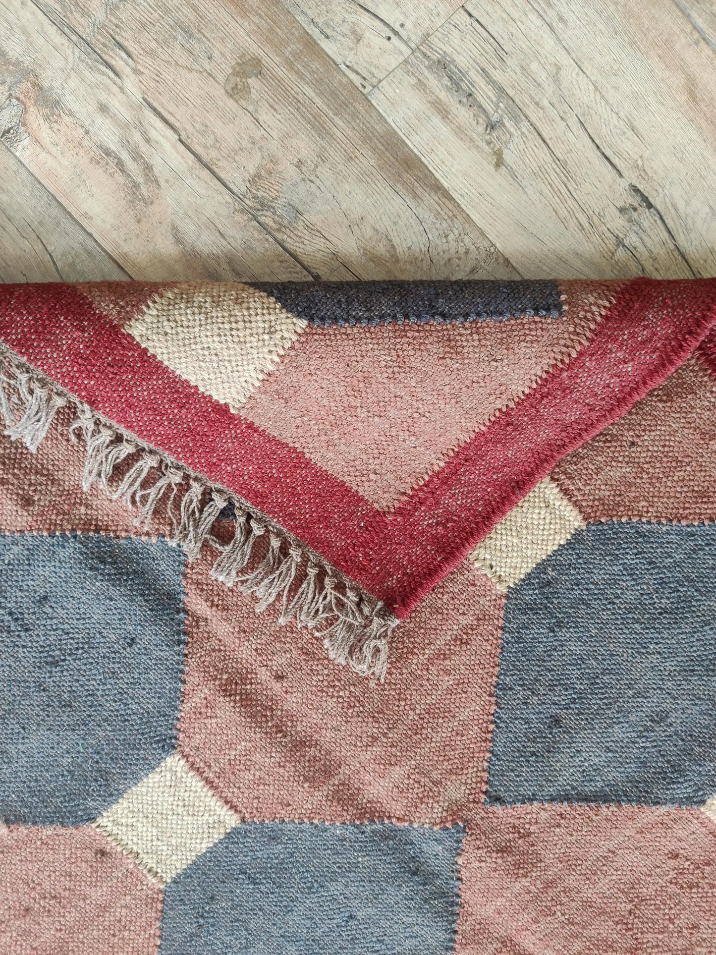 Terracotta & Navy Blue Geometric Diamond Pattern Rustic Home Decor Area Rug