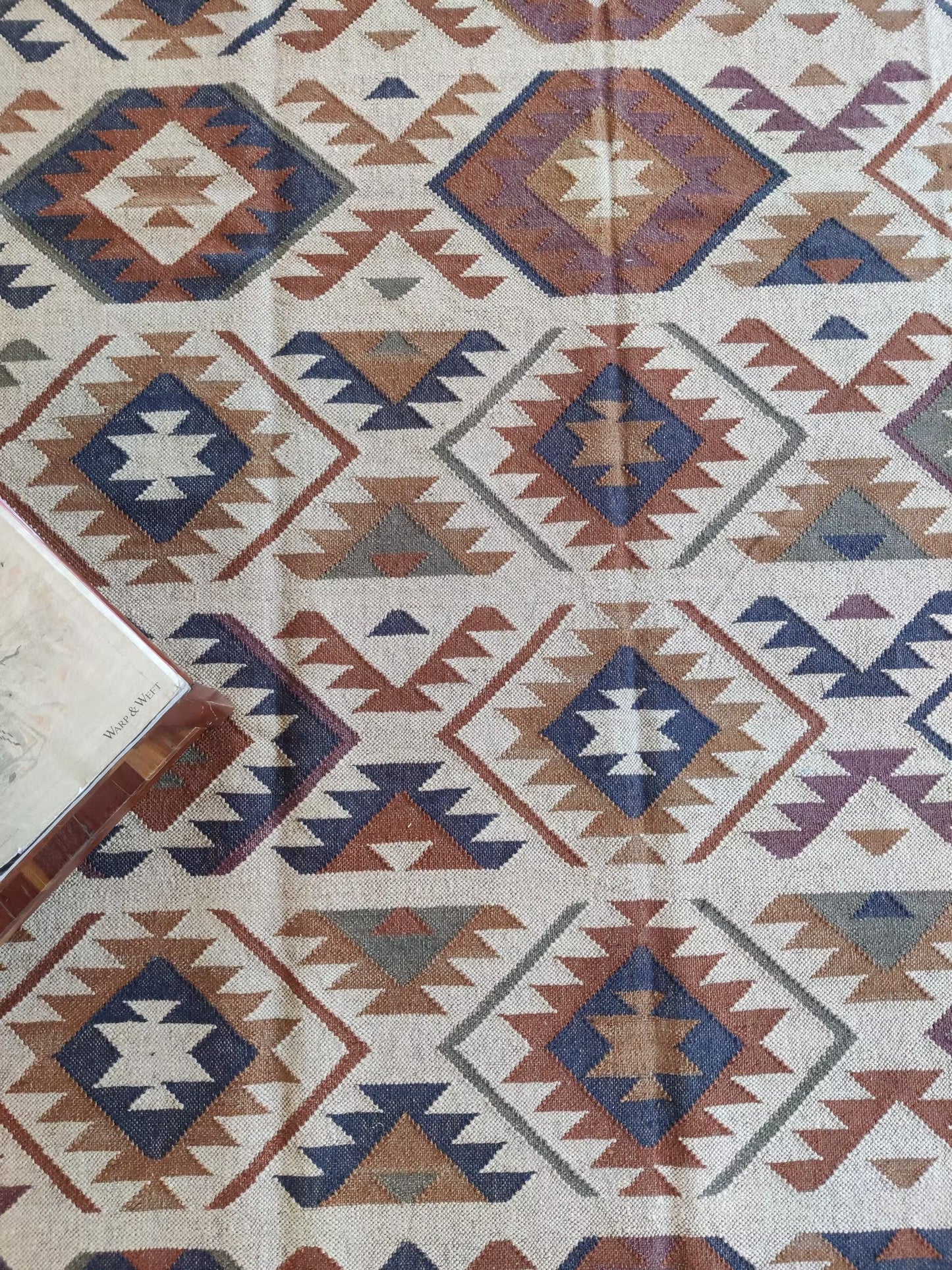 Beige and Earthy Tones Handwoven Kilim-Style Rug