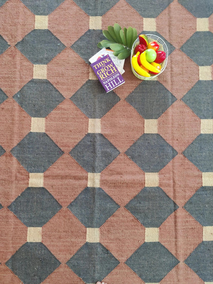 Terracotta & Navy Blue Geometric Diamond Pattern Rustic Home Decor Area Rug