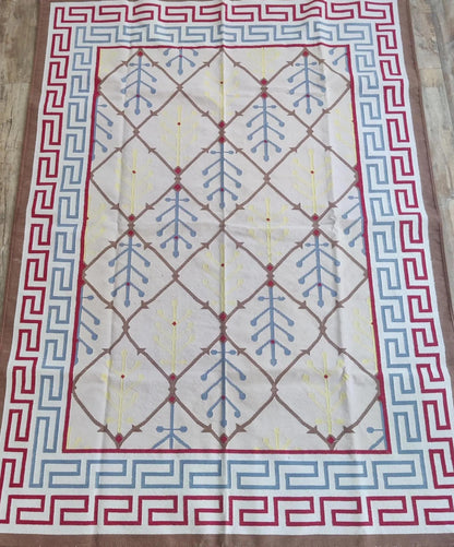 Mediterranean Heritage Cream and Blue Diamond Lattice Flatweave rug