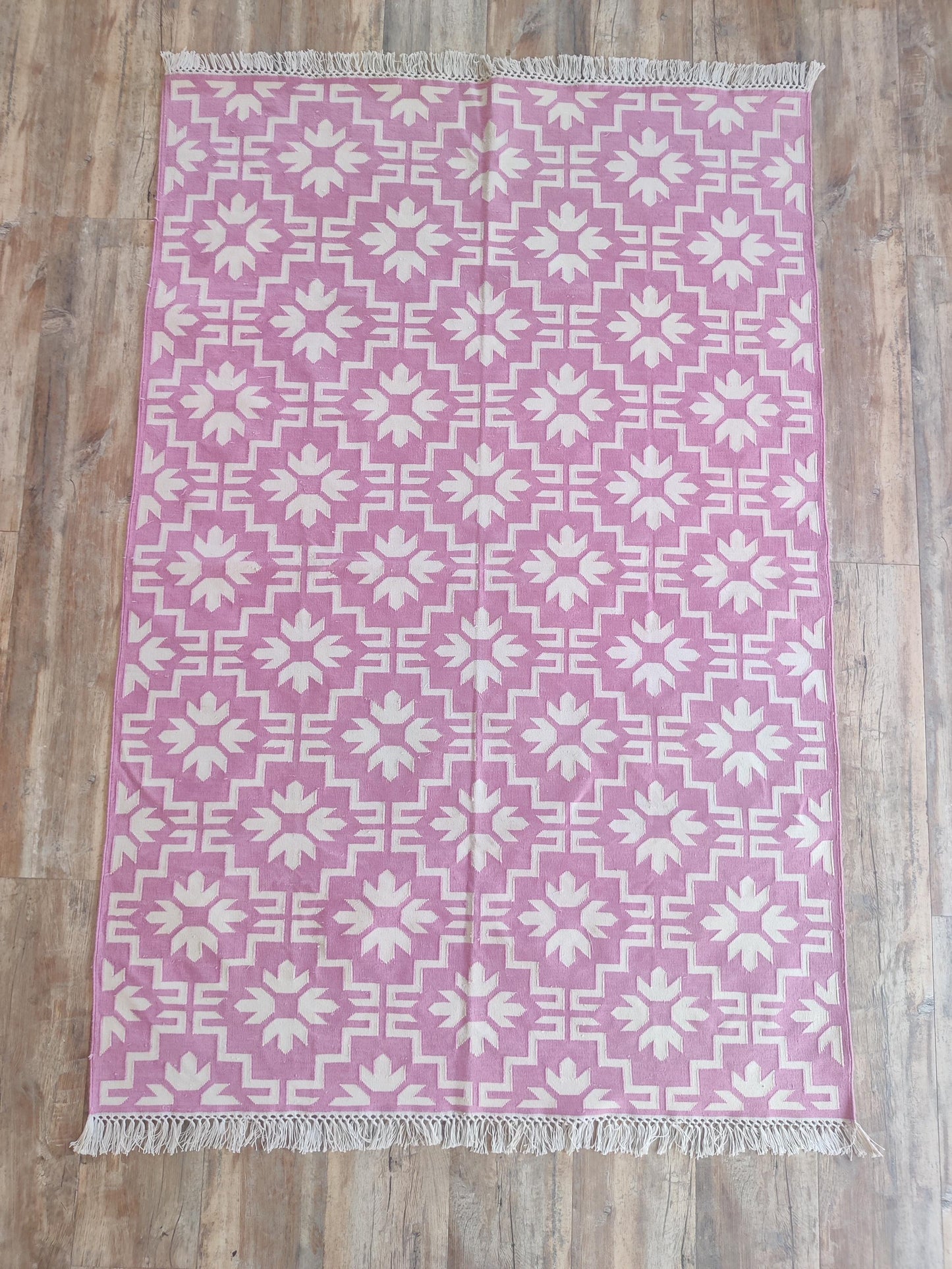 Mauve Labyrinth Contemporary Dusty Pink Geometric Flatweave Area Rug