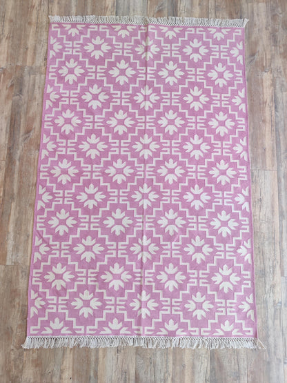 Mauve Labyrinth Contemporary Dusty Pink Geometric Flatweave Area Rug