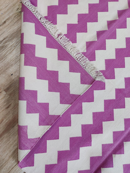 Fuchsia Pink Chevron Handwoven Cotton Rug