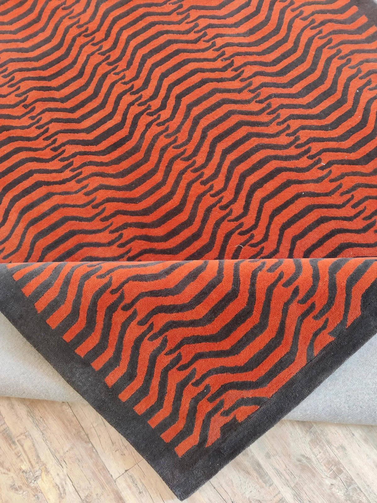 Luxury Wool Tufted Area Rug, Burnt Orange Abstract Rug, Contemporary UK Interior Designer Rug, Custom Handmade Rug