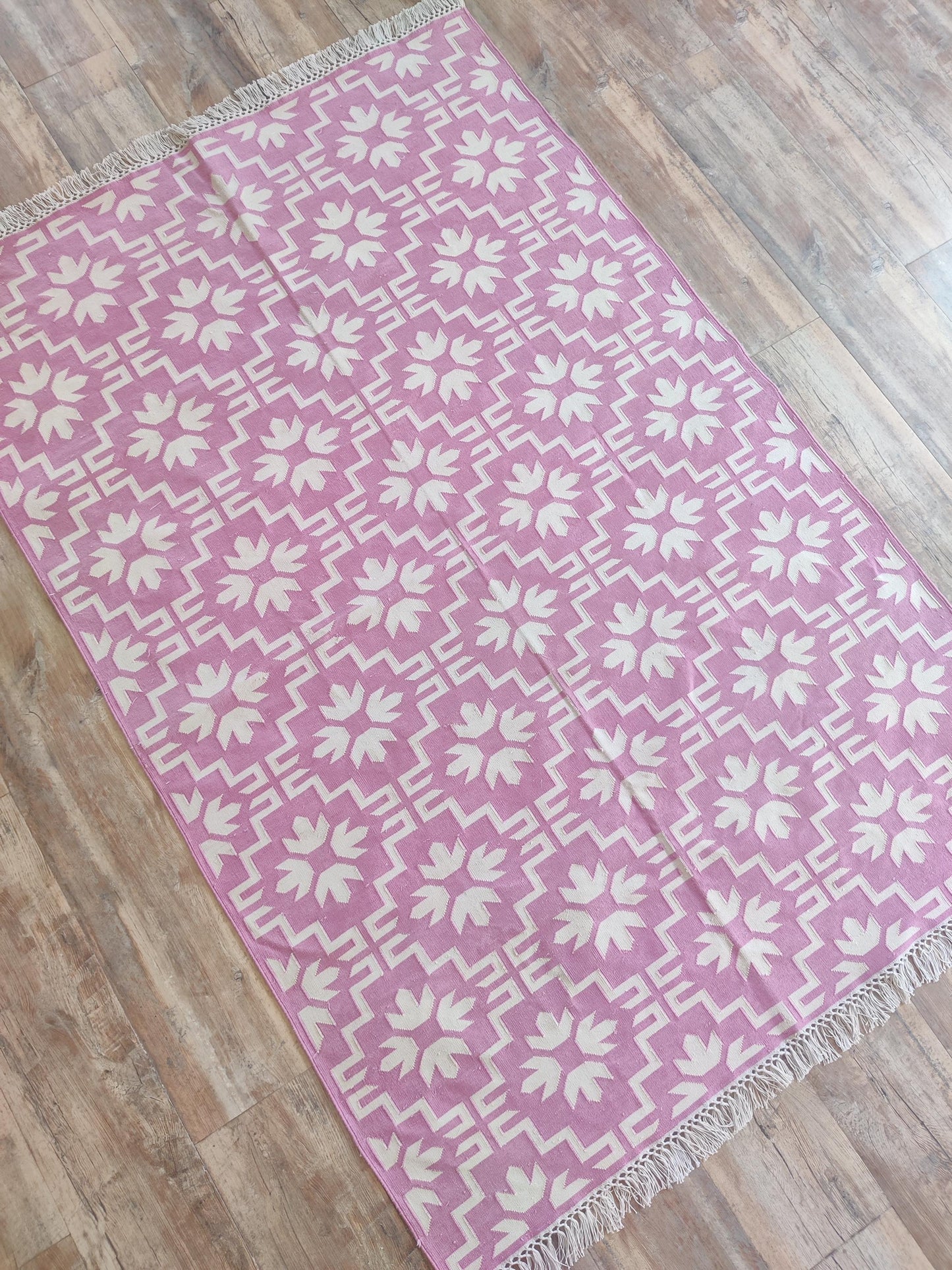 Mauve Labyrinth Contemporary Dusty Pink Geometric Flatweave Area Rug
