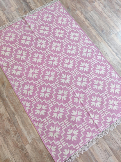 Mauve Labyrinth Contemporary Dusty Pink Geometric Flatweave Area Rug