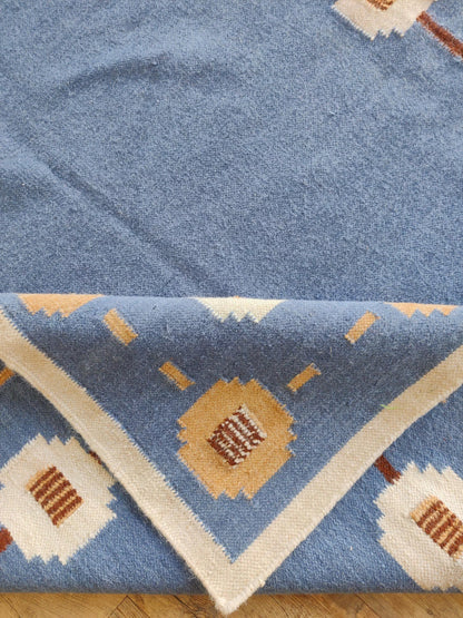 Cornflower Medallion Frame Tan Gold & Ivory Cotton Wool Dhurrie