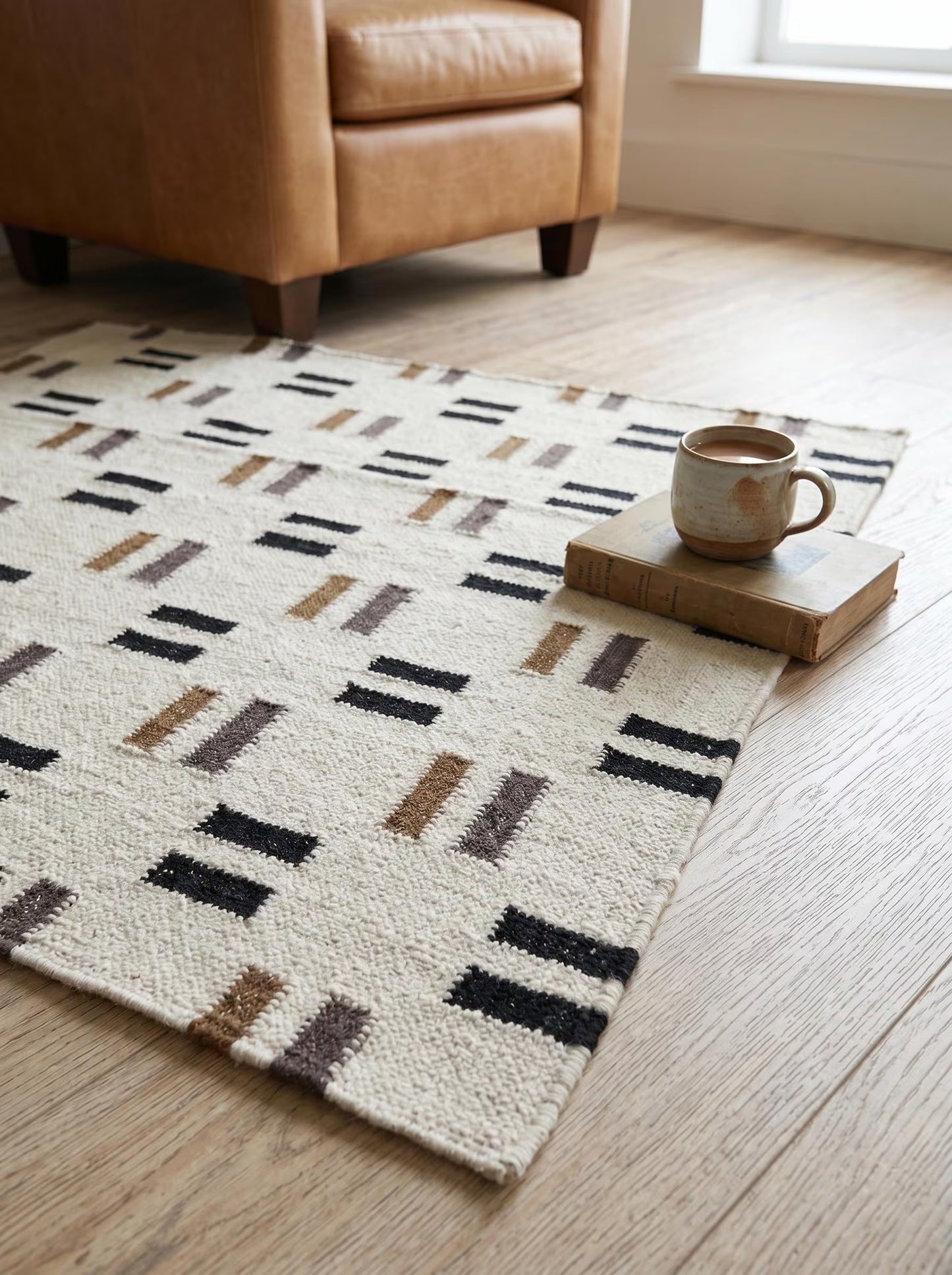 Bauhaus Dash Grid Geometric Minimalist Parallel Dash Flatweave Area Rug