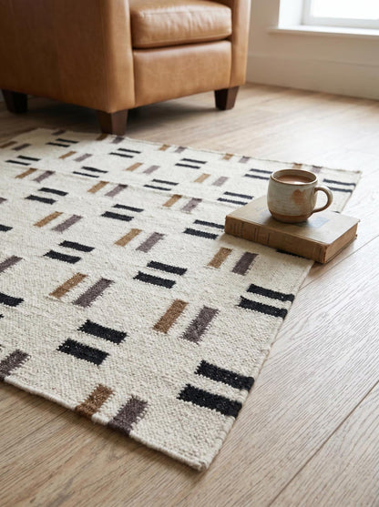 Bauhaus Dash Grid Geometric Minimalist Parallel Dash Flatweave Area Rug
