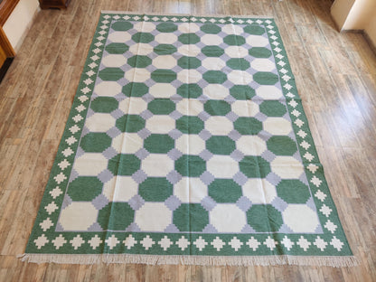 Emerald Octagon Verona Handwoven Cotton Dhurrie rug