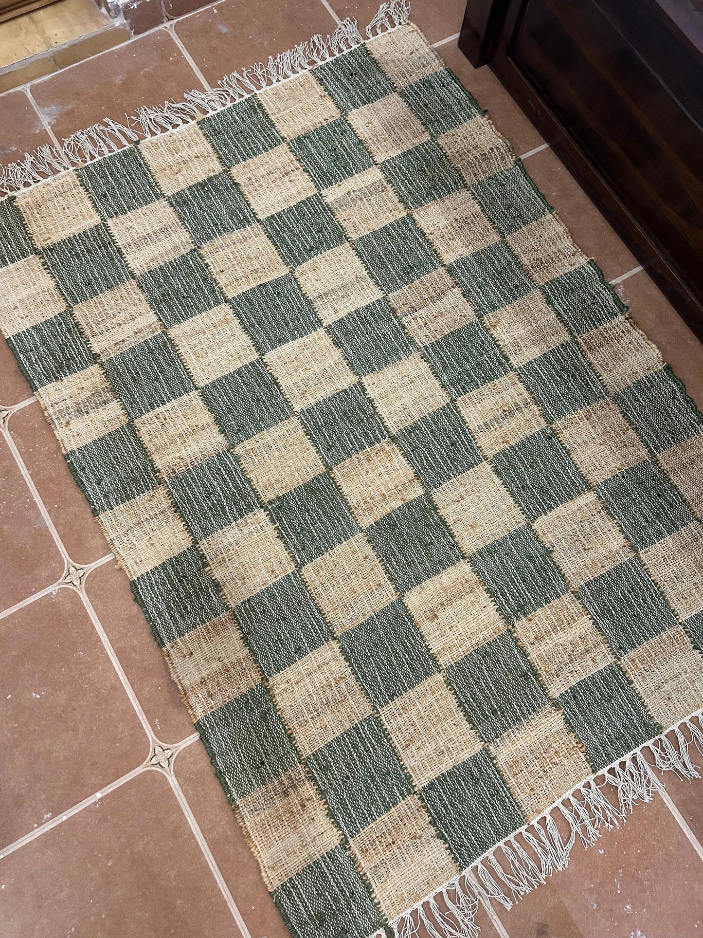 Sage Forest Checkerboard Cotton Jute Rug