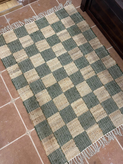 Sage Forest Checkerboard Cotton Jute Rug
