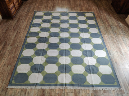 Olive & Onyx Modern Octagon Geometric Dhurrie Rug
