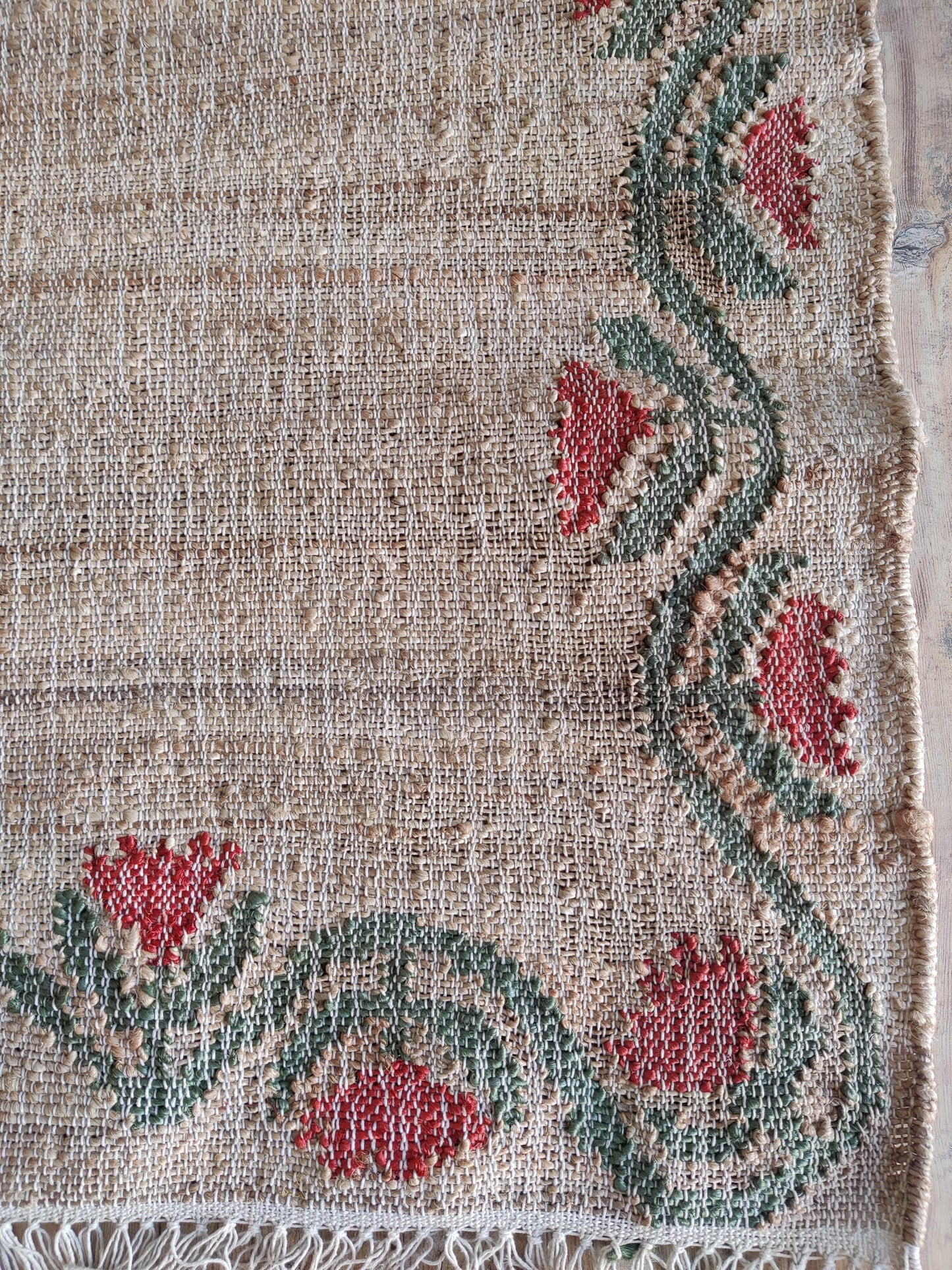 Rose Floral Border Cotton Jute Rug