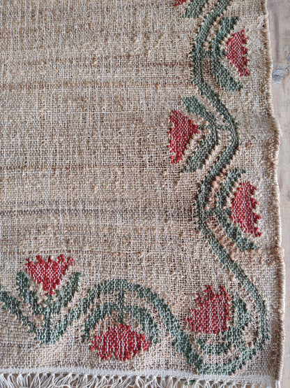 Rose Floral Border Cotton Jute Rug