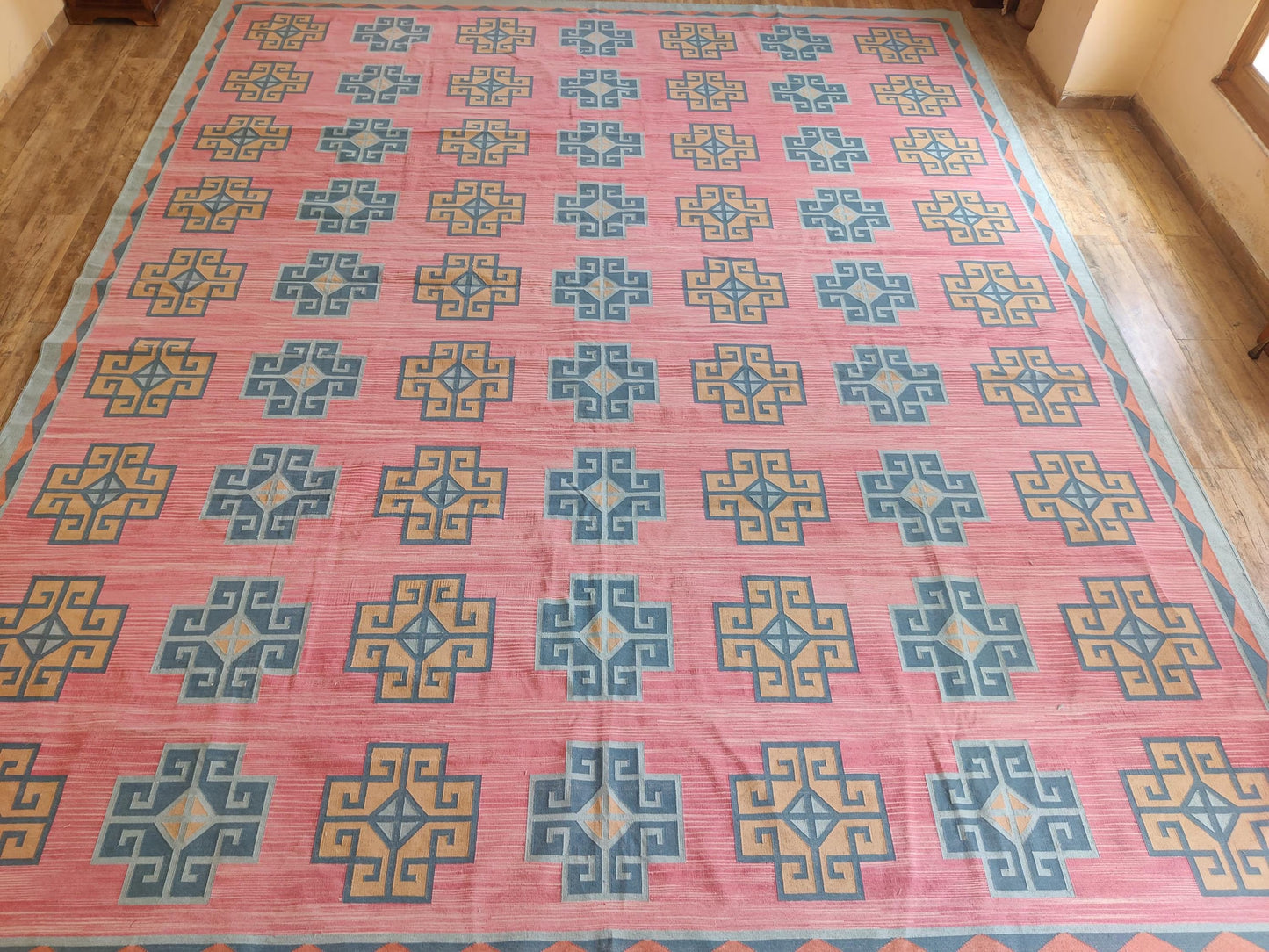 Pink Geometric Cotton Traditional Design Area Rug