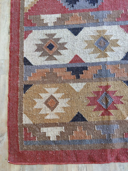 Ethnic Navajo Pattern Kilim Sustainable Wool Jute rug