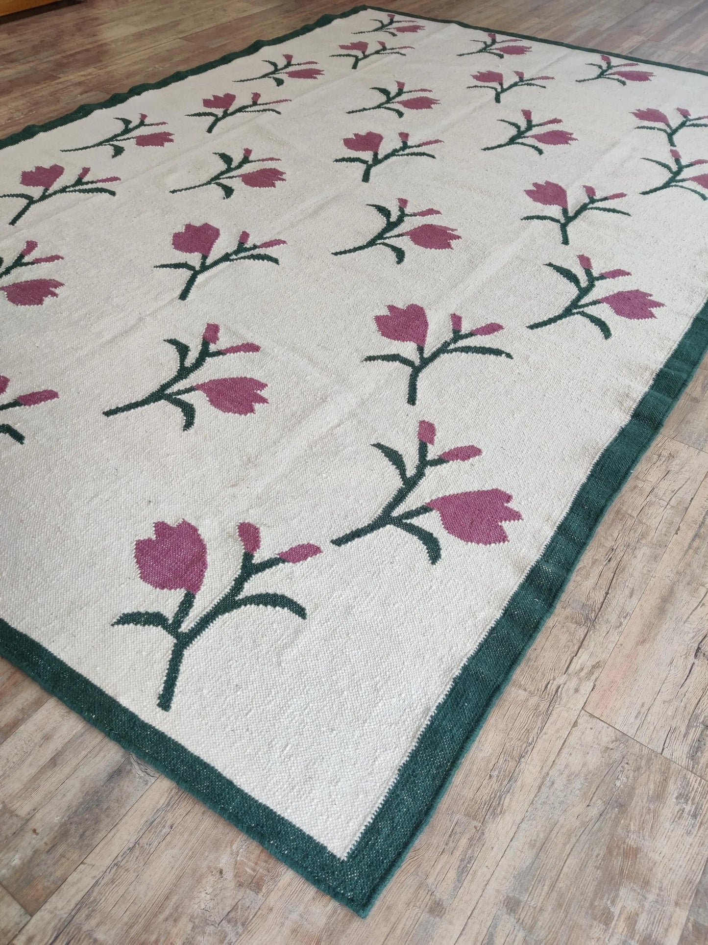 Magenta Tulip Meadow Handwoven Scandinavian Floral Rug