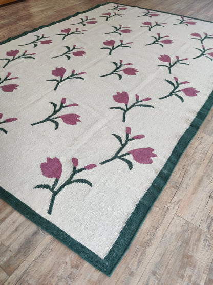 Magenta Tulip Meadow Handwoven Scandinavian Floral Rug