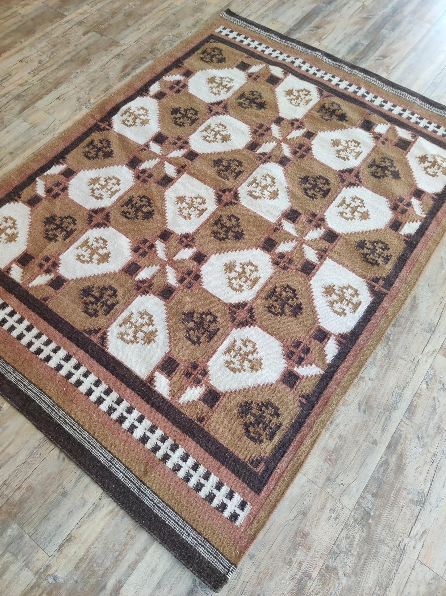 Magenta Mesa Border Southwestern Berry Pink Wool Cotton Dhurrie Rug