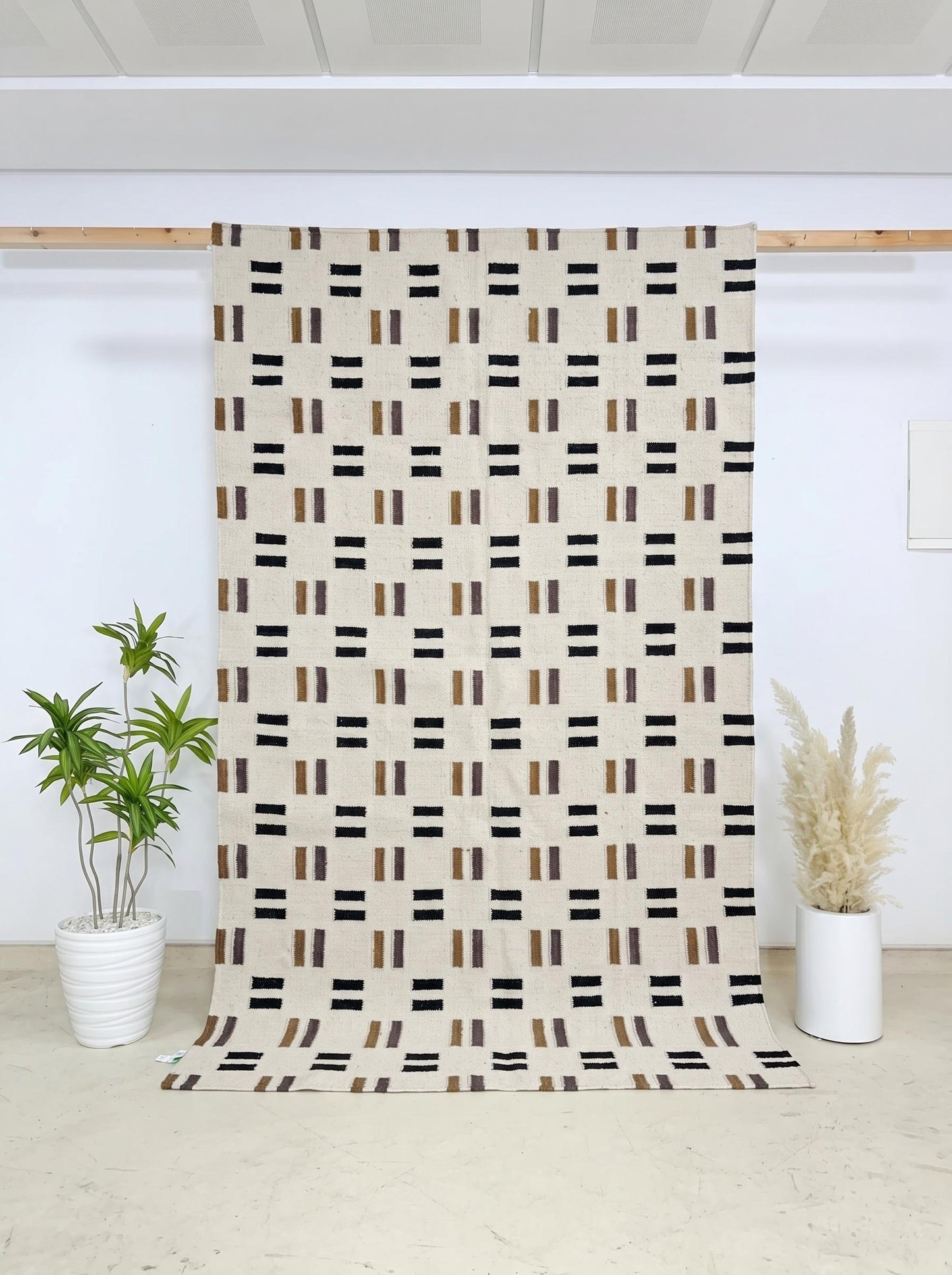 Bauhaus Dash Grid Geometric Minimalist Parallel Dash Flatweave Area Rug