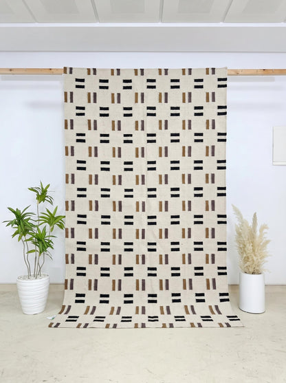 Bauhaus Dash Grid Geometric Minimalist Parallel Dash Flatweave Area Rug