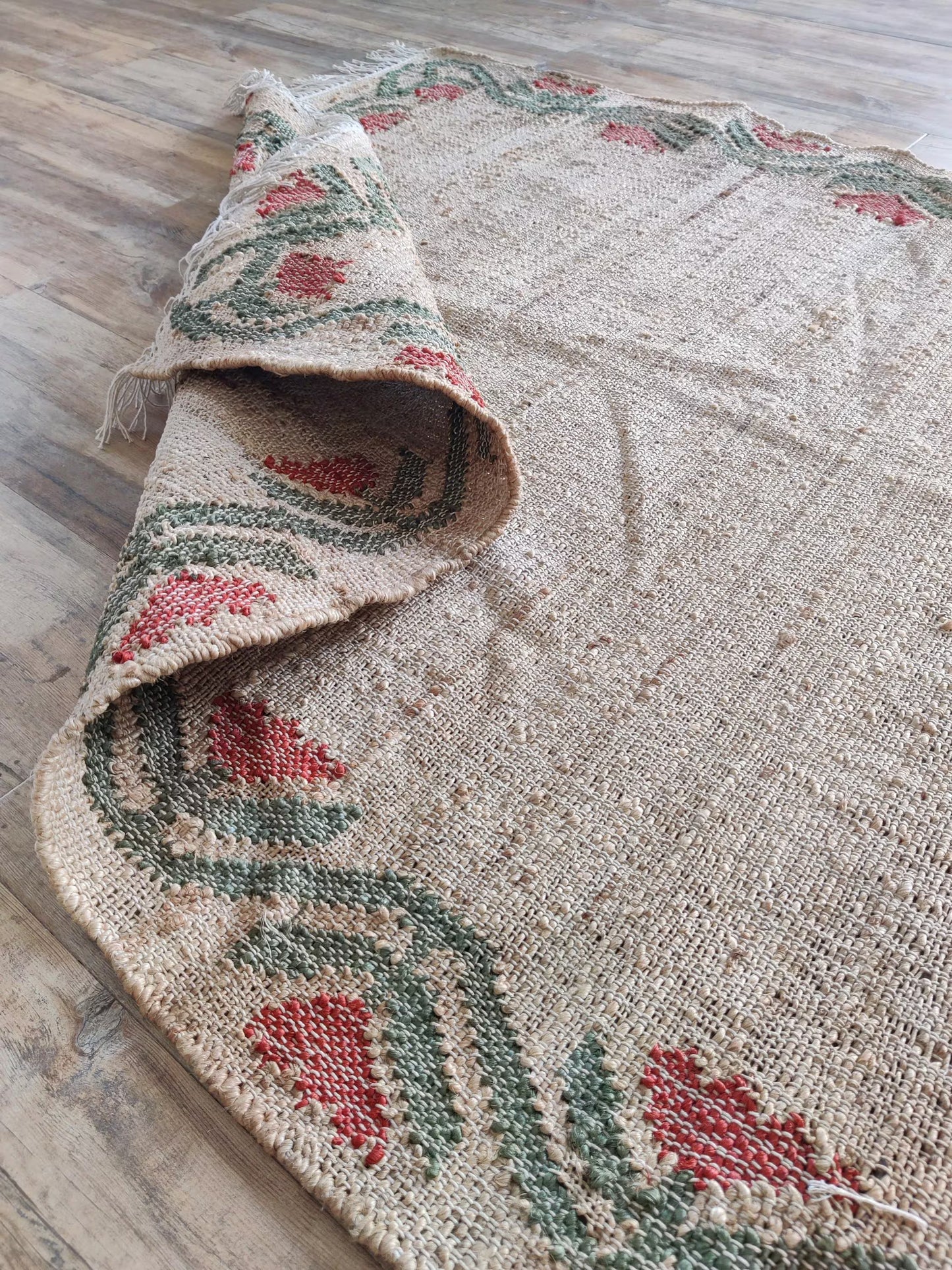 Rose Floral Border Cotton Jute Rug