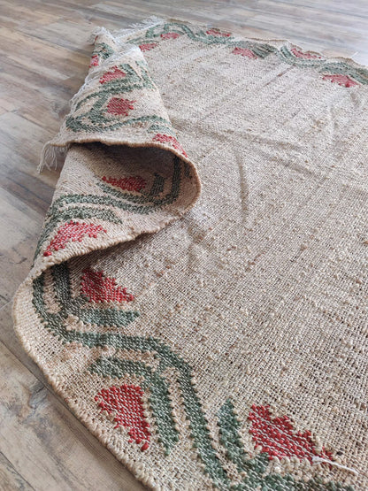 Rose Floral Border Cotton Jute Rug