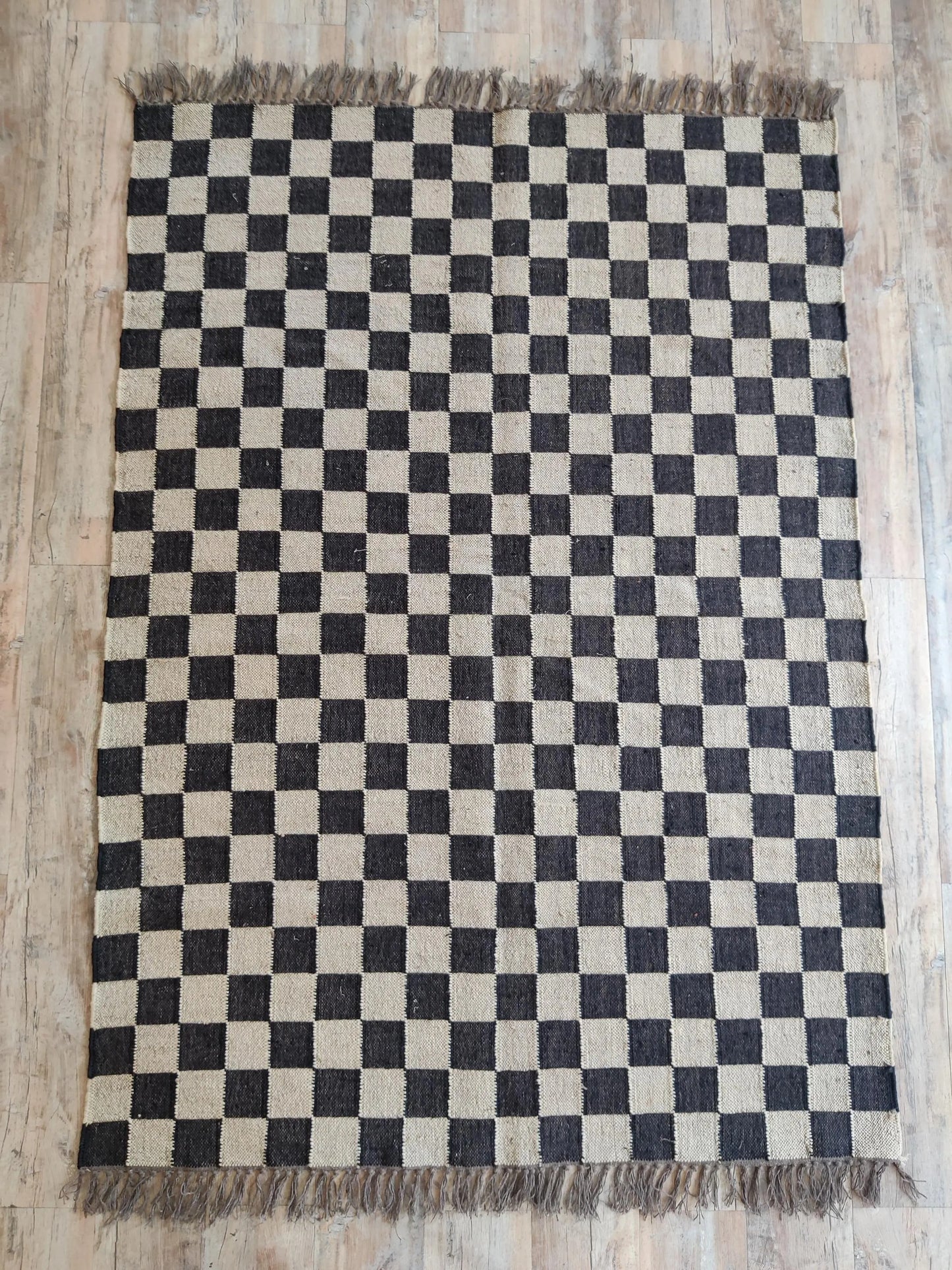 Charcoal Chessboard Hand-Woven Wool and Jute Rug