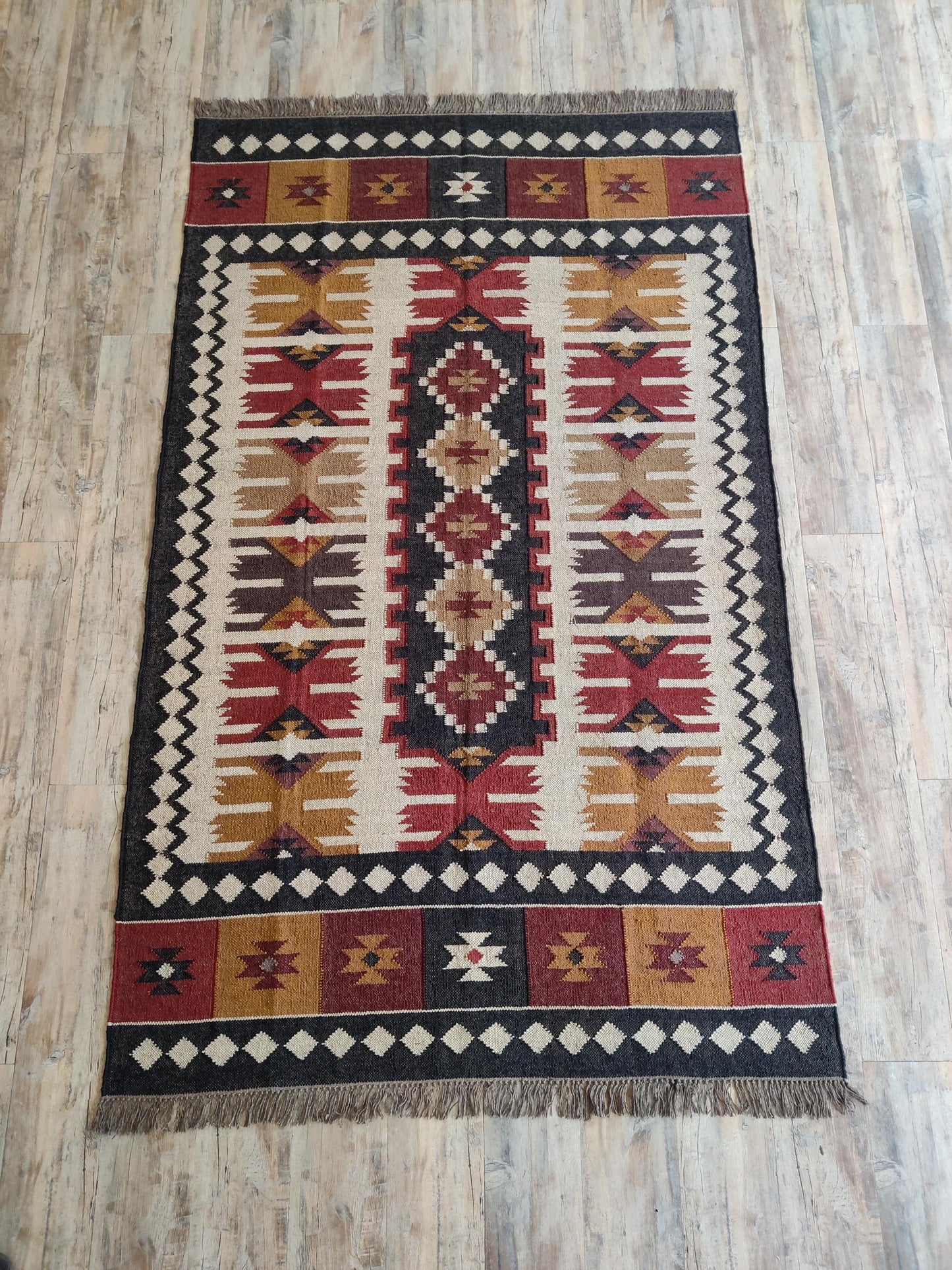 Nomad Heritage Crest Tribal Wool Jute Kilim Rug
