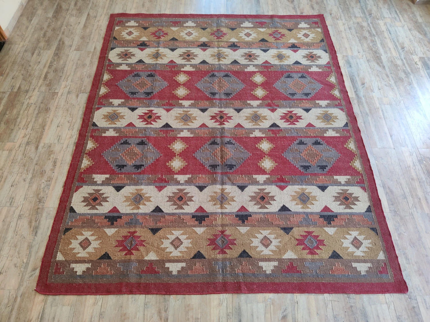 Ethnic Navajo Pattern Kilim Sustainable Wool Jute rug