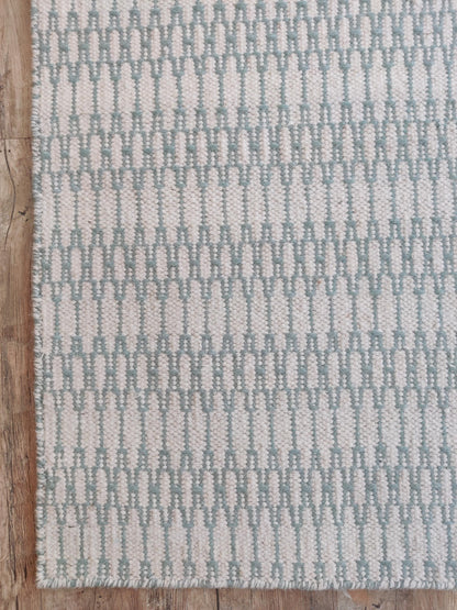 Modern Sage Green Geometric Pattern - Natural White & Aqua Handloom Carpet