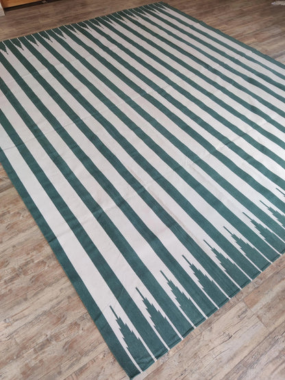 Sierra Stripe Deep Green and Ivory Minimalist Geometric Flatweave Area Rug