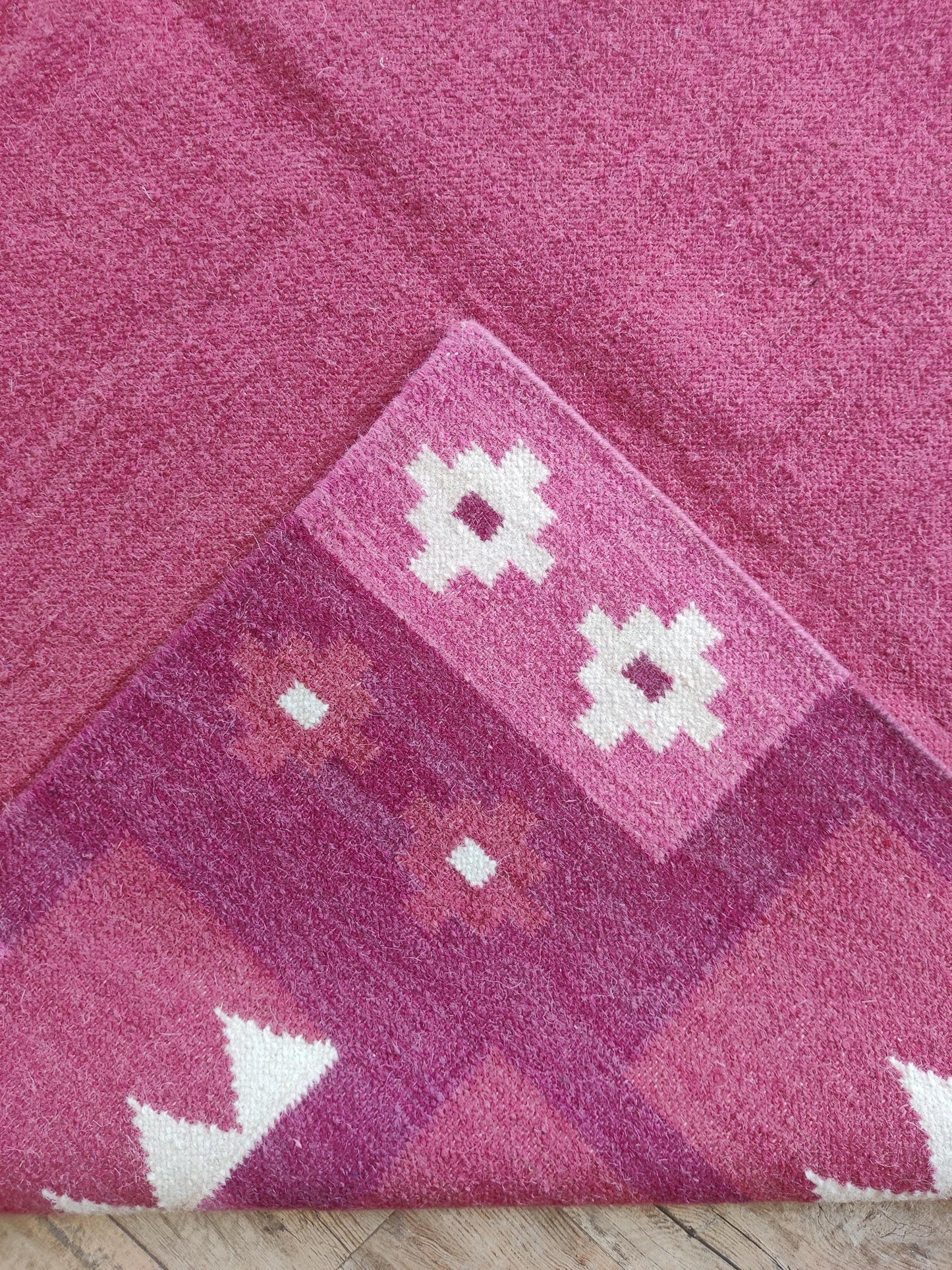 Slate Nordic Pixel Modern Pastel Blue & Cream Wool Cotton Dhurrie Rug